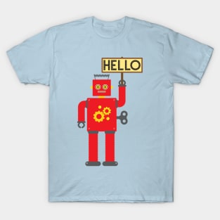 Retro Red Toy Robot Saying Hello T-Shirt